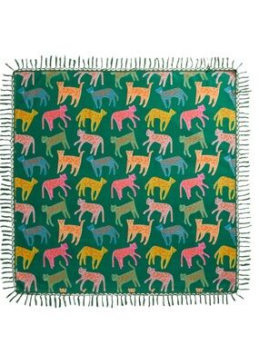 World Market Leo Square Green Cats Multicolor Cotton Festival Floor Blanket